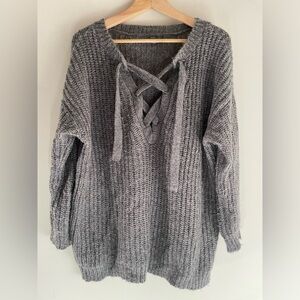Aerie Grey V-Neck Sweater